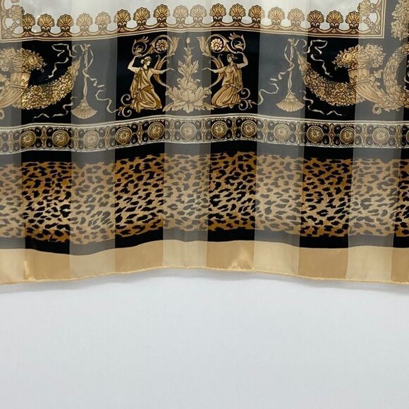 Vintage Sheetah/Leopard Silk Feel Gold/Black Scarf 42 Sq - Picture 3 of 5
